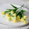 15-head artificial carnation bouquet, silk flower for home wedding decor and gifts. - Yellow