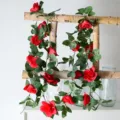Guirlanda de vid de flores de rosas rojas artificiales para decoración de fiesta de boda en el hogar. - Enredadera de rosas de 16 cabezas (rojo)