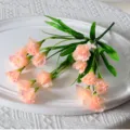 Artificial peach carnation bouquet, 15 heads faux silk flowers for home wedding decoration. - Light Pink