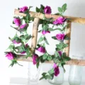 Guirnalda de flores de rosas artificiales moradas para decoración de bodas en casa y pared. - Enredadera de rosas de 16 cabezas (púrpura)