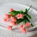15-head artificial carnation bunch, pink silk flower for home decor and wedding arrangement. - Dual Shade Pink