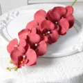 Orchidée Phalaenopsis artificielle simple tige 9 têtes fleur en soie rouge déco - Rouge