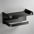 Porta carta igienica da parete nero con mensola portaoggetti per arredo bagno moderno - Nero