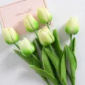 Mini flores de tulipán artificiales PU variante, verde amarillo realista ramo floral falso hogar. - Verde claro