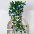 Artificial blue rose hanging vine for home wall and ceiling decoration, realistic floral decor. - Blue