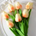 Mini ramo de flores artificiales de tulipanes de plástico PU para decoración de bodas. - Champaña Claro