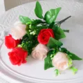 Bouquet de roses artificielles rouge et rose clair pour décoration de mariage - Bouquet de Roses (HBL0146) / Champagne Rouge