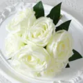 Bouquet de Roses Artificielles Blanches 7 Têtes Fleurs en Soie pour Mariage Fête - Crème