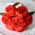 Bouquet de roses artificielles orange 7 têtes fausses fleurs pour décoration de mariage. - Orange