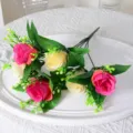 Bouquet de roses artificielles avec fleurs en soie roses et crème pour mariage maison - Bouquet de Roses (HBL0146) / Bordeaux