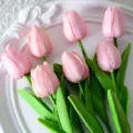 Pequeños tulipanes artificiales de plástico PU flores falsas para decoración hogar - Rosa Caramelo