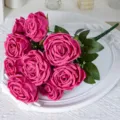 Bouquet di rose artificiali, 10 teste fiori finti rosa scuro per decorazione matrimonio. - Rosso rosa