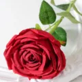 Fausse rose rouge simple tige fleur en soie pour décoration de mariage à la maison accessoires - Rouge Vif