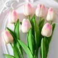 Mini ramo de flores de tulipán artificiales de PU para decoración del hogar y bodas. - Rosa Melocotón