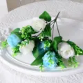 Bouquet de roses artificielles avec fleurs de soie blanches et bleues décor - Bouquet de Roses (HBL0146) / Bleu