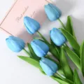 Mini ramo de flores artificiales de tulipanes azules de PU para decoracion de hogar bodas - Azul cielo