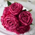Bouquet de Roses Artificielles 7 Têtes Rose Foncé Fleurs Fausses Déco Mariage - Rose rouge