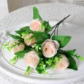 Bouquet élégant de roses roses artificielles pour décoration de mariage et photos - Bouquet de Roses (HBL0146) / Champagne