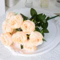 10 Teste Bouquet Di Rose Artificiali Fiori Di Seta Decorazione Nozze Casa Colore Pesca - Champagne