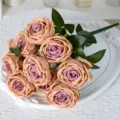 Bouquet di rose artificiali champagne 10 teste per matrimonio decorazione casa. - Centro Viola