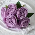 Bouquet de roses en soie artificielle 7 têtes fleurs artificielles mauves pour mariage maison - Mauve Clair