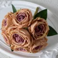 Bouquet de roses artificielles avec 7 têtes fleurs en soie pour mariage et maison - Mauve