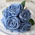 Bouquet de roses artificielles bleues 7 têtes fleurs en soie pour déco de mariage à la maison - Bleu Glacial