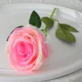 Fleur de rose artificielle courte rose et blanche fausse fleur decoration maison - Rose Champagne