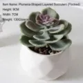 Künstliche beflockte Sukkulente in weißem geometrischem Keramiktopf für Deko - Frangipani mit Blättern (Beflockt)