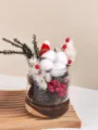 Detailierte Ansicht des weihnachtlichen Trockenblumen-Aromaglas-Dekors mit Zapfen und Baumwolle. - Winterpflaumen-Set [Trockenblumen + Glasgefäß + Akazienholz-Sockel]