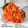 Single stem artificial orange hydrangea with leaves, 45cm height, 18cm wide, 34g - Hydrangea with Leaves / Orange
