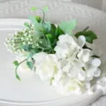 Bouquet de fleurs artificielles rose blanche hortensia en soie pour décoration maison mariage photo - Blanc