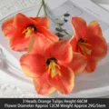 Vivid orange 3-head artificial tulip variant, height 66cm, flower diameter 12cm detail - 3-Head Open Tulip / Orange