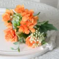 Bouquet de roses artificielles orange en soie pour la décoration intérieure et la photographie - Orange