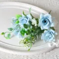 Bouquet de fleurs artificielles en soie rose bleue pour déco maison mariage photo. - Bleu