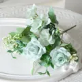 Bouquet de roses en soie artificielle, fleurs déco vert clair pour maison et photo de mariage. - Vert
