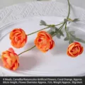 Artificial 4-head orange tea plum flower branch, 60cm long, for home wedding decor - 4-Head Tea Rose / Orange