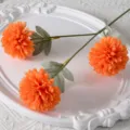 Orange 3-head artificial globe chrysanthemum, 66cm long stem silk flower for decor - 3-Head Ball Chrysanthemum / Orange