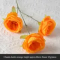 Realistic three-head orange artificial Austin rose flower for autumn wedding decor - 3-Head Austin Rose / Orange