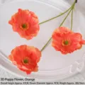 Realistic 3D orange artificial poppy flower stem for autumn wedding and home decor - 3D Poppy / Orange