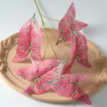 Fausses feuilles de caladium rose à cinq branches plante verte pour décoration de mariage mur. - Rose foncé à motifs verts
