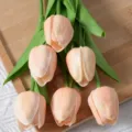 PU Mini Tulipe Fleur Artificielle Rose Pêche Faux Bouquet Floral Décoration Maison - Rose Pêche