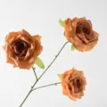 Realistic 3-head artificial diamond rose in sunset orange for wedding and event decor - Caramel color