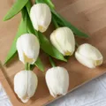 Bouquet de fausses fleurs tulipes mini PU blanches, belle décoration florale réaliste. - Blanc Crème