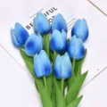 Bouquet de fausses tulipes bleues en PU mini pour décoration de maison mariage et fête - Bleu clair