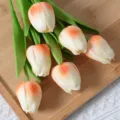 PU Mini Fleurs de Tulipes Artificielles Faux Bouquet Floral pour Décoration Maison Fete - Champagne Clair