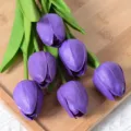 Mini bouquet de fleurs artificielles en PU tulipe pour décoration de fête de mariage maison - Violet foncé