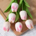 Bouquet de fleurs artificielles mini tulipe rose et blanc pour deco mariage maison - Rose Pêche
