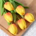 Fausse Fleur de Tulipe Artificielle Mini PU pour Décoration de Mariage Maison - Rouge Coucher de Soleil