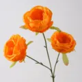 Tige de rose orange artificielle avec trois fleurs pour mariage et décor de maison - Rose Austin à 3 Têtes / Orange